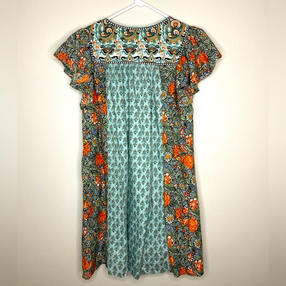 Patchwork Flutter Sleeve Mixed Print Dress by Anthropologie | Medium | Like New - Picture 2 of 3